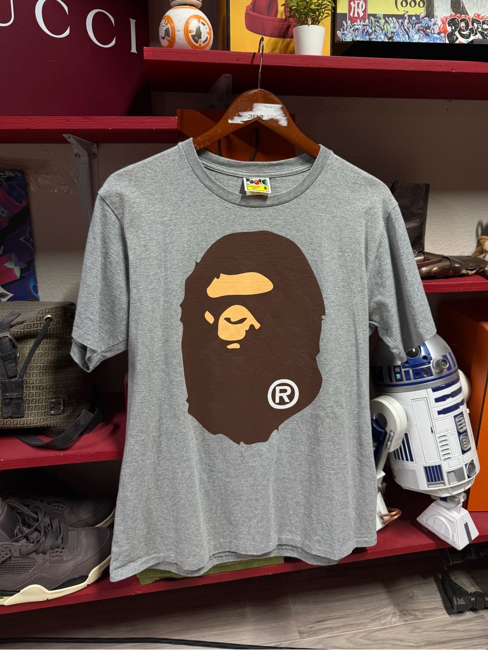 Bape Head T-Shirt A Bathing Ape Head Grey Tee Size Fits Medium